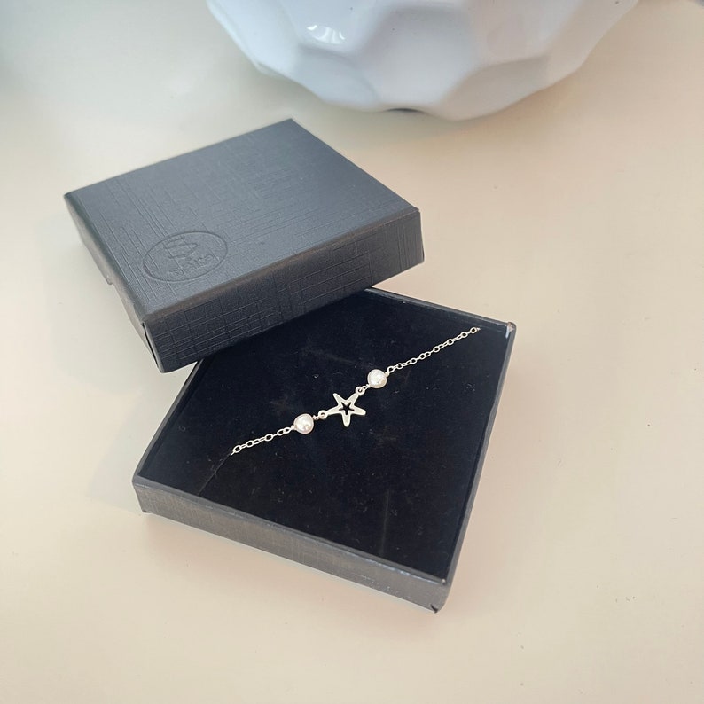 Silver star anklet with freshwater pearls | gift Image 8