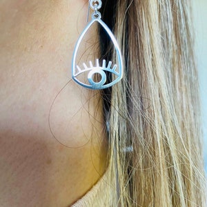 Sterling Silver Evil Eye Dangle Earrings | Protective Amulet Image 2
