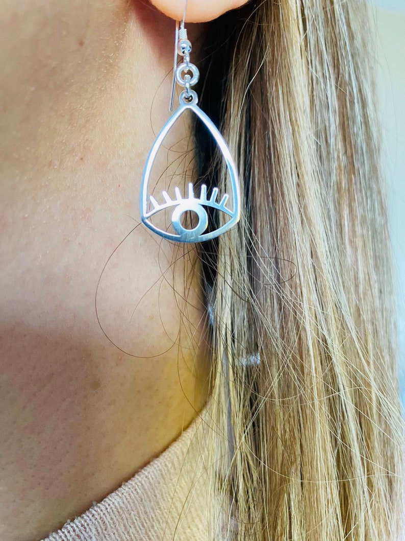Sterling Silver Evil Eye Dangle Earrings | Protective Amulet Image 2