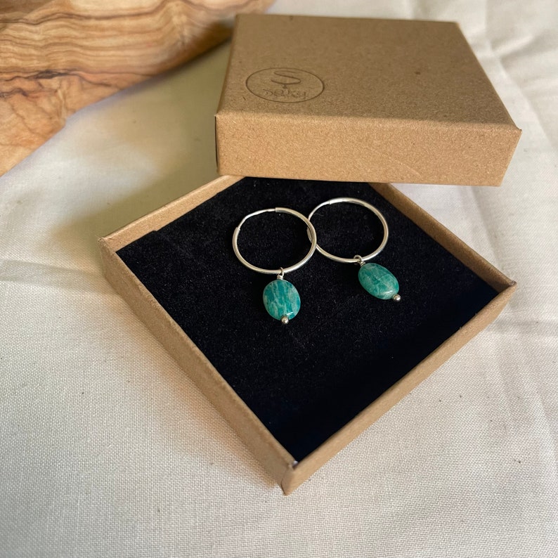 Sterling Silver Jade Hoop Earrings, Dangle Gemstone Earrings Image 8