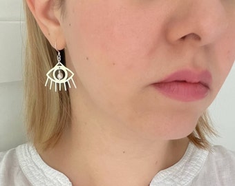 Sterling Silver Devil Eye Earrings | Freshwater Pearl Charm