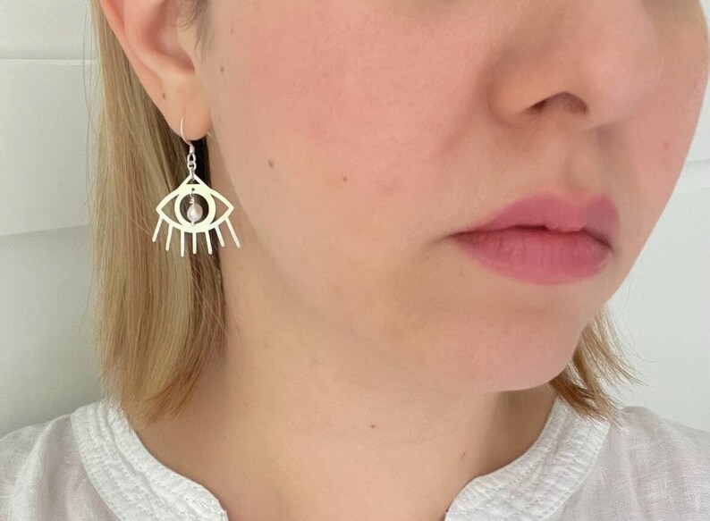 Sterling Silver Devil Eye Earrings | Freshwater Pearl Charm Image 1