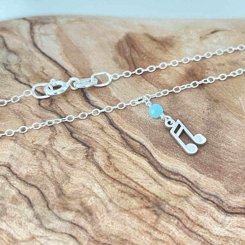 Sterling Silver Musical Note Anklet | Amazonite Stone Image 3