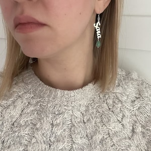 Personalized Sterling Silver Name Earrings with Jade Image 1