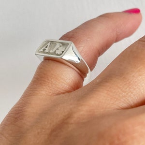 Sterling Silver Personalized Signet Ring, Custom Initial Monogram Image 4