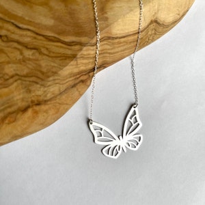 Sterling silver cut-out butterfly necklace best choice to buy as a gift Large Butterfly Necklace , Big Butterfly Necklace Silver image 4