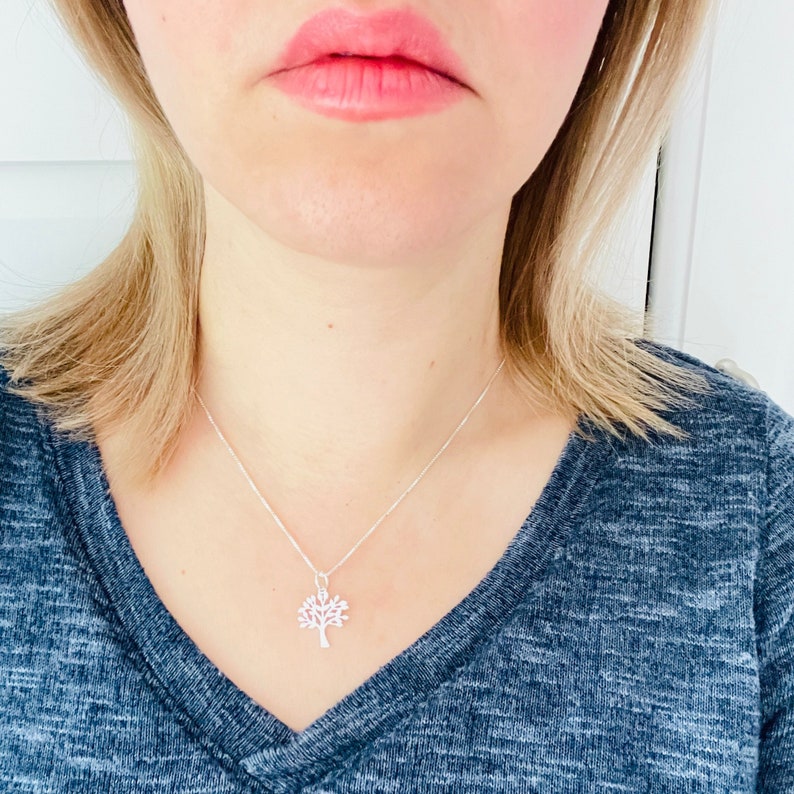 Sterling Silver Tree of Life Necklace, Flat Charm Pendant Image 2