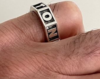 Personalized Solid Sterling Silver Name Ring, Octagonal Initial Ring