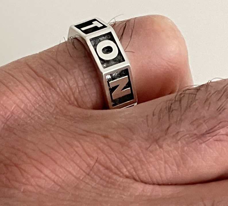 Personalized Solid Sterling Silver Name Ring, Octagonal Initial Ring Image 1