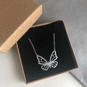Sterling silver cut-out butterfly necklace best choice to buy as a gift Large Butterfly Necklace , Big Butterfly Necklace Silver image 10