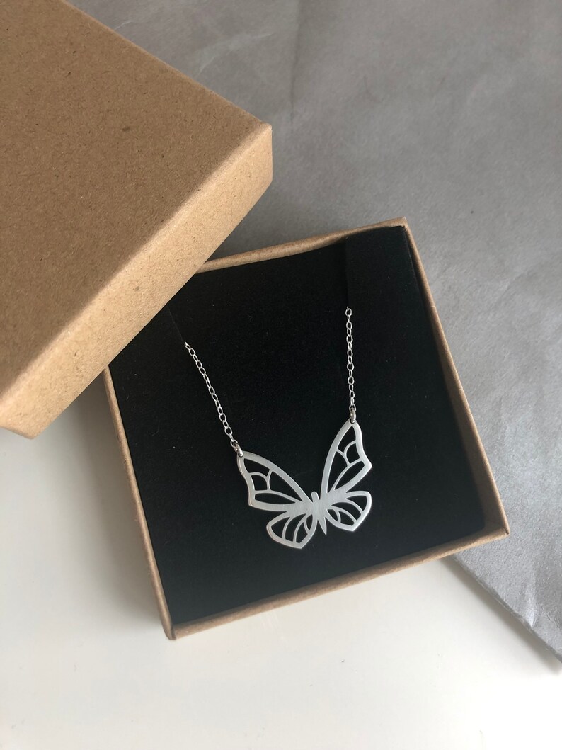 Sterling silver cut-out butterfly necklace best choice to buy as a gift Large Butterfly Necklace , Big Butterfly Necklace Silver image 10