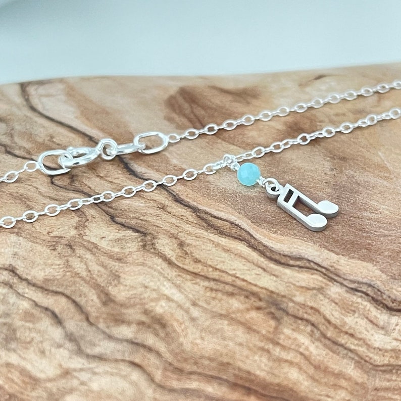 Sterling Silver Musical Note Anklet | Amazonite Stone Image 4