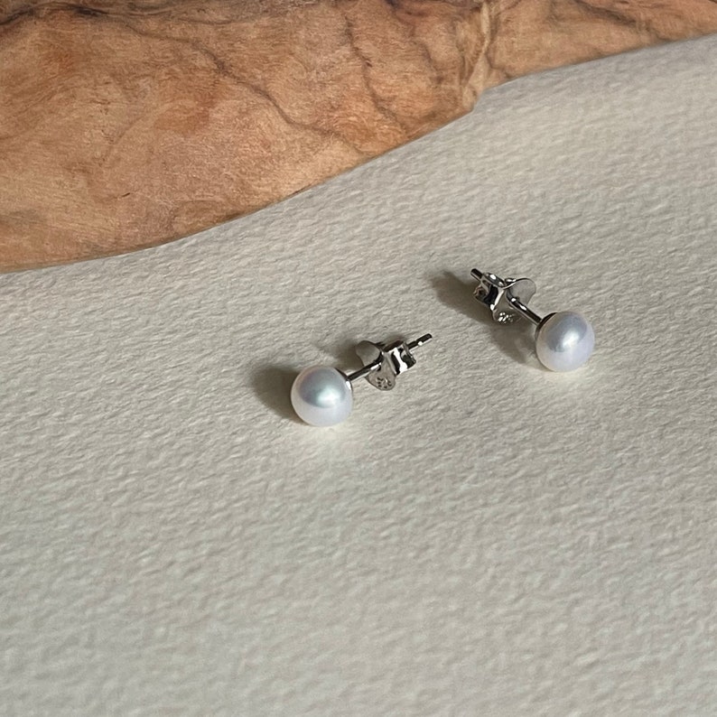 Dainty Freshwater Pearl Stud Earrings, Sterling Silver Image 1