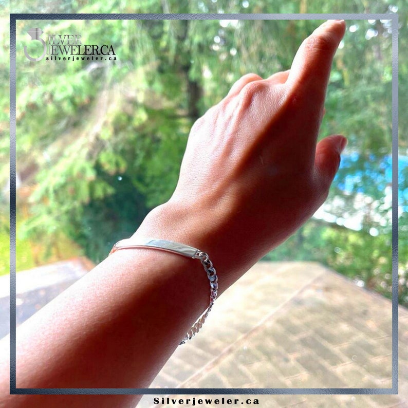 Engravable Sterling Silver ID Bracelet - Meaningful Personalized Gift Image 1