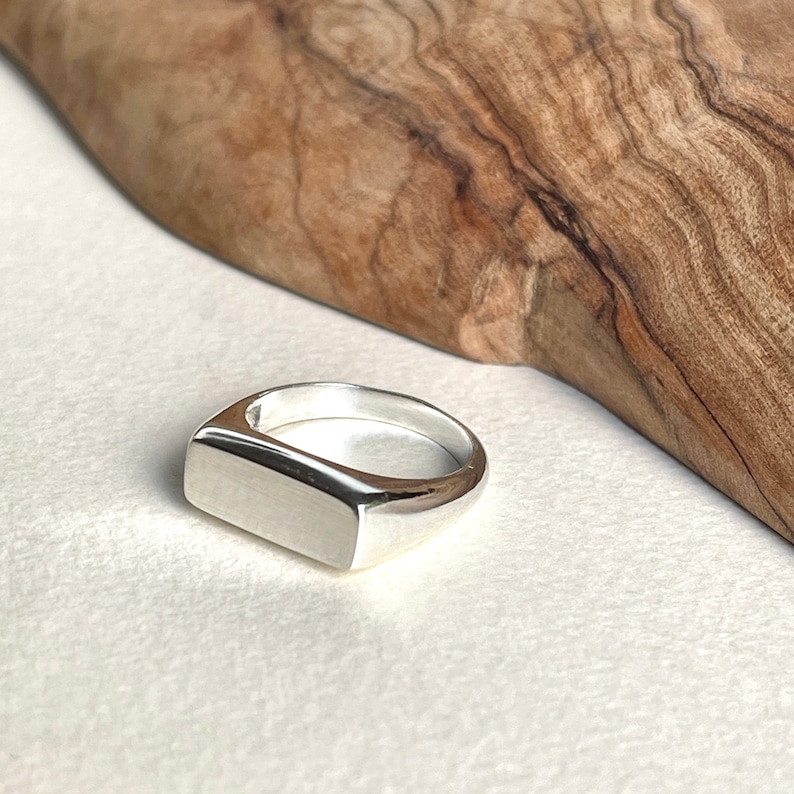 Handmade Sterling Silver Rectangle Signet Ring, Personalized Engraving Image 5