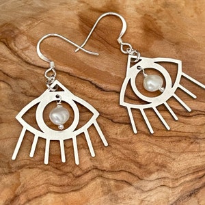 Sterling Silver Devil Eye Earrings | Freshwater Pearl Charm Image6