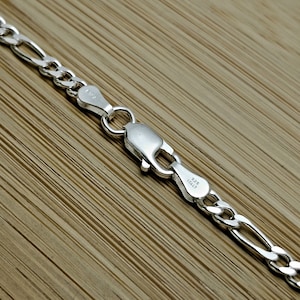 925 Sterling Silver Italian 3mm Solid Diamond-Cut Figaro Link Chain Necklace for Men, 18, 20, 22, 24, 26, 30 Inches