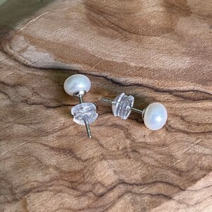 Dainty Freshwater Pearl Stud Earrings, Sterling Silver Image 8