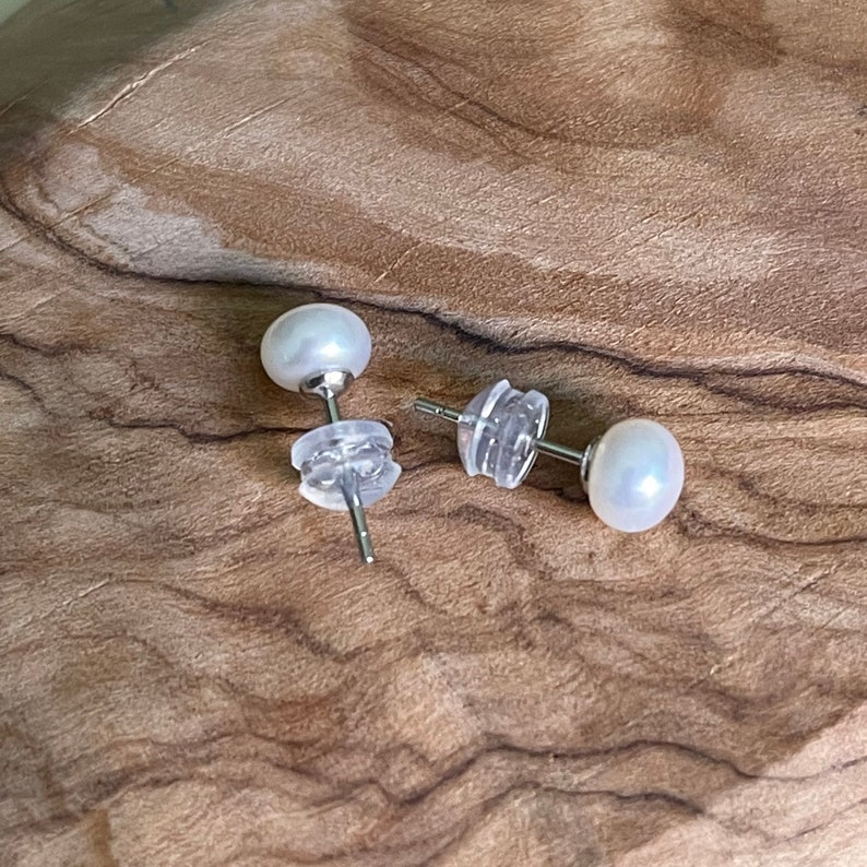 Dainty Freshwater Pearl Stud Earrings, Sterling Silver Image 8