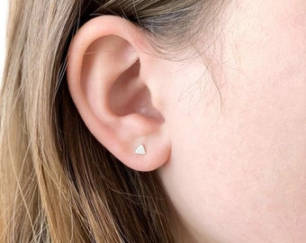 Sterling Silver Tiny Triangle Studs, Geometric Minimalist Earrings