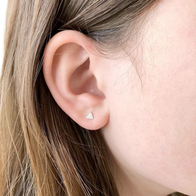 Sterling Silver Tiny Triangle Studs, Geometric Minimalist Earrings Image 1