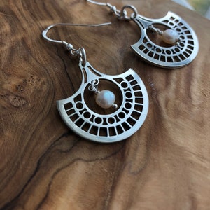 Geometric Earrings In Sterling Silver With Fresh Water Pearls, Durable, Gift image 10