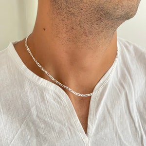 Dainty Sterling Silver 3mm Figaro Necklace, Silver mens necklace Figaro Chain, 925 Silver Chain For Men And Women, Father's Day gift Image 1