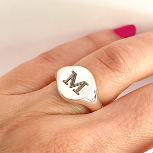 Engraved Sterling Silver Signet Ring, Classic Unisex Design Image 1
