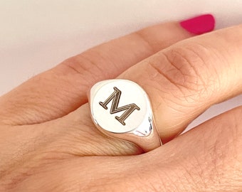 Engraved Sterling Silver Signet Ring, Classic Unisex Design