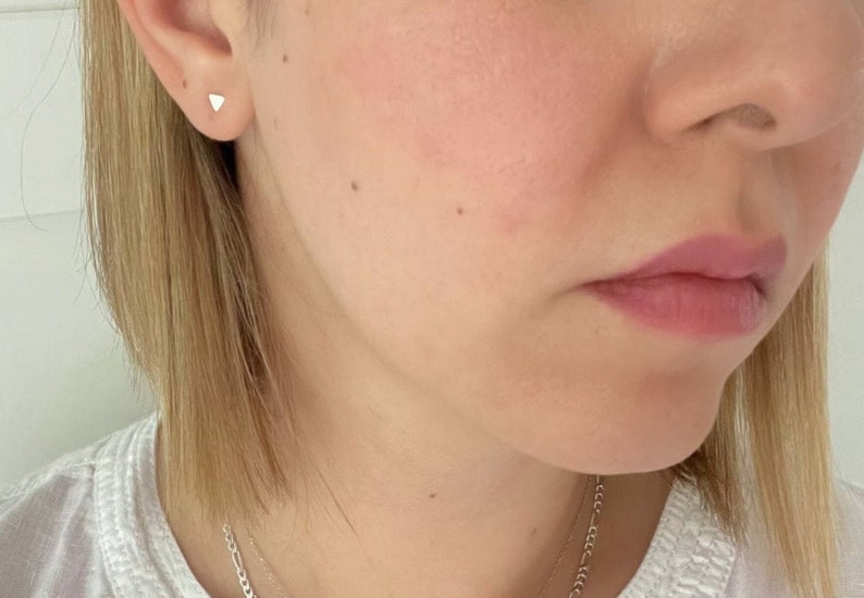Sterling Silver Tiny Triangle Studs, Geometric Minimalist Earrings Image 6
