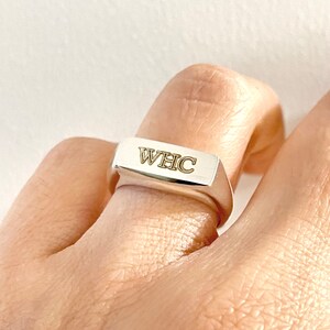 Handmade Sterling Silver Rectangle Signet Ring, Personalized Engraving Image 8