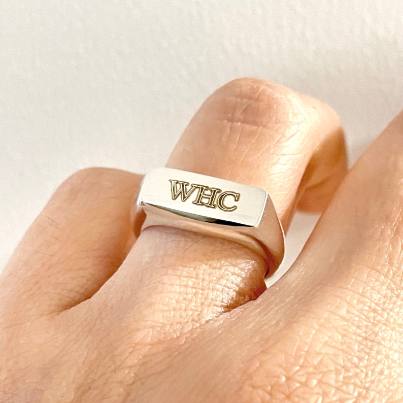 Handmade Sterling Silver Rectangle Signet Ring, Personalized Engraving Image 8