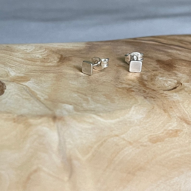 Dainty Sterling Silver Square Stud Earrings, Geometric Post Earrings Image 6