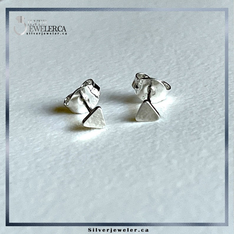 Sterling Silver Tiny Triangle Studs, Geometric Minimalist Earrings Image 3