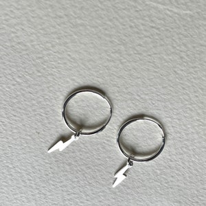 Sterling Silver Lightning Bolt Hoop Earrings, Dainty Everyday Jewelry Image 5