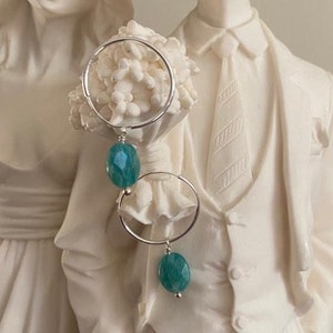 Sterling Silver Jade Hoop Earrings, Dangle Gemstone Earrings Image 4