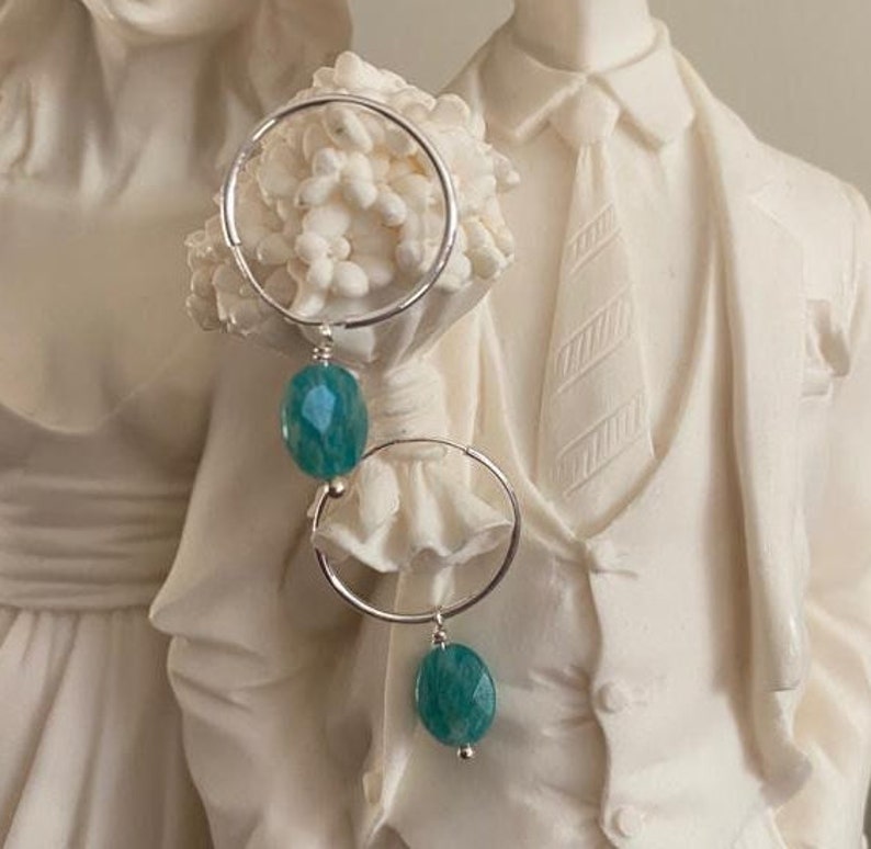 Sterling Silver Jade Hoop Earrings, Dangle Gemstone Earrings Image 4