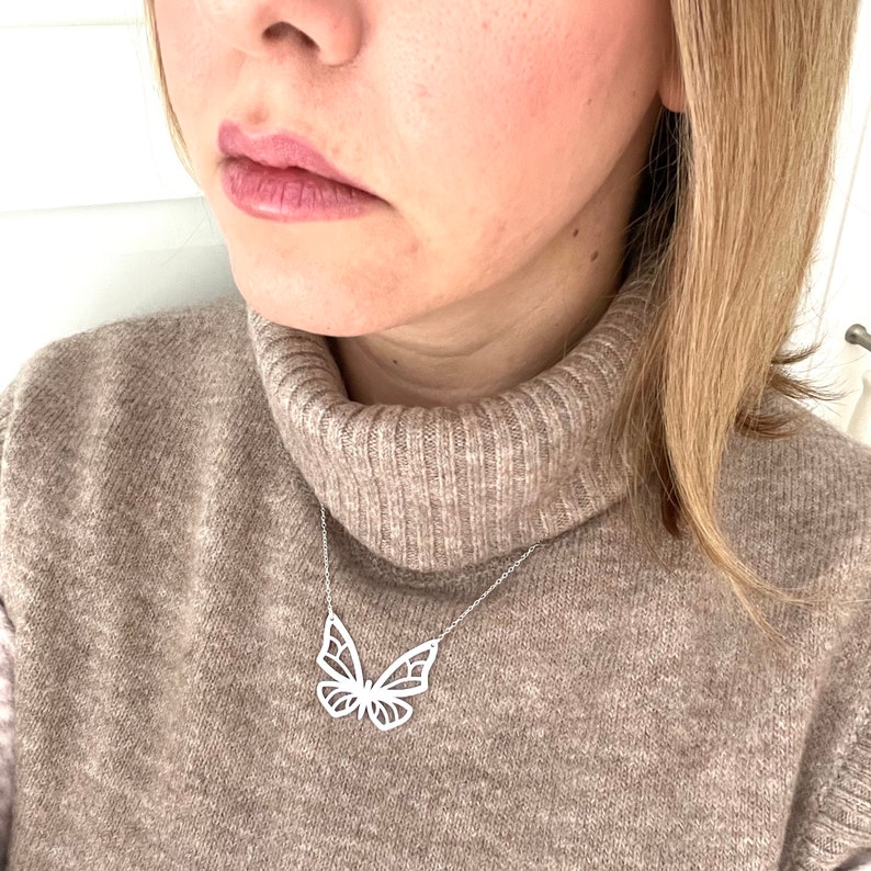 Sterling Silver Butterfly Necklace | Cut-Out Pendant, Cable Chain Image 5