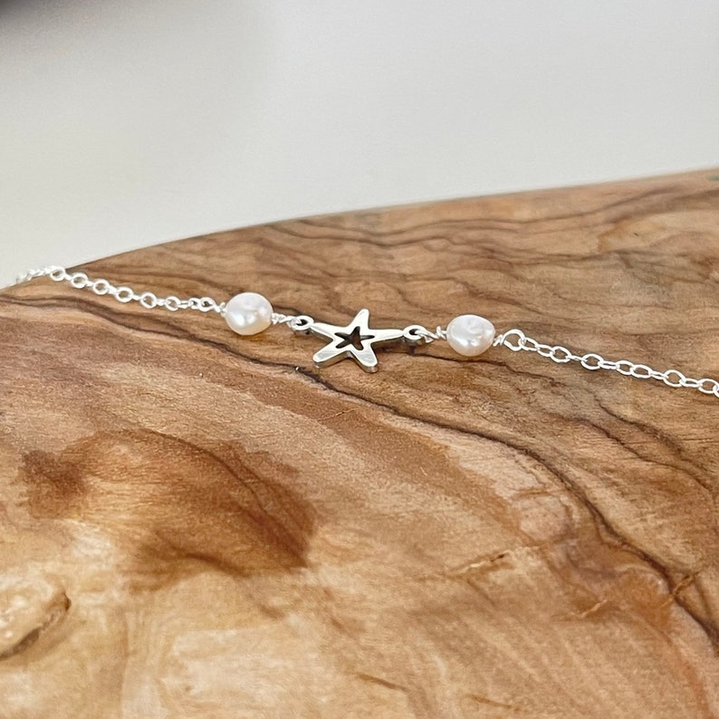 Silver star anklet with freshwater pearls | gift Image 10