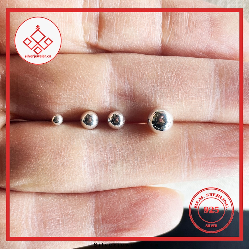 Solid Silver Anti Tarnish Ball Stud Earrings simple Silver Etsy Canada