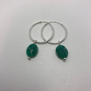 Sterling Silver Jade Hoop Earrings, Dangle Gemstone Earrings Image 7
