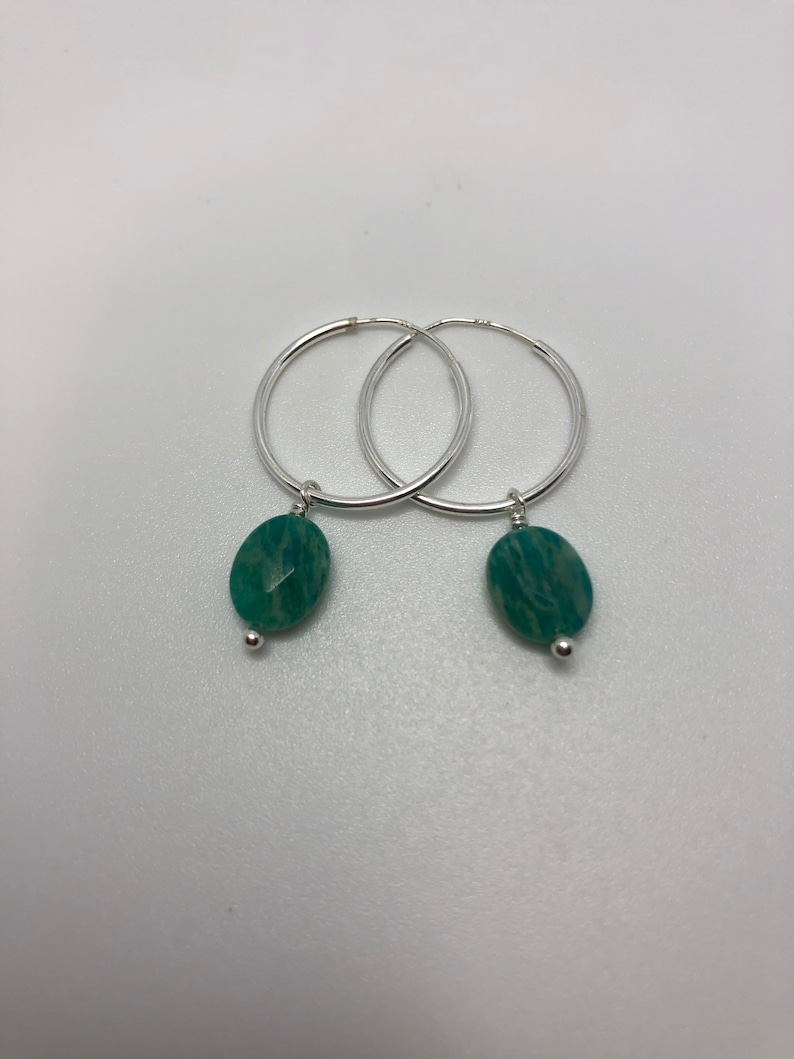 Sterling Silver Jade Hoop Earrings, Dangle Gemstone Earrings Image 7