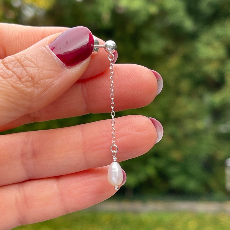 sterling silver drop earrings with white freshwater pearl