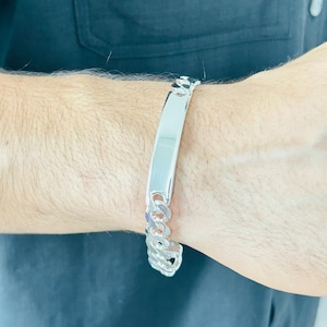 Personalized 925 Silver Men's ID Bracelet - Engravable Custom Jewelry Image 2