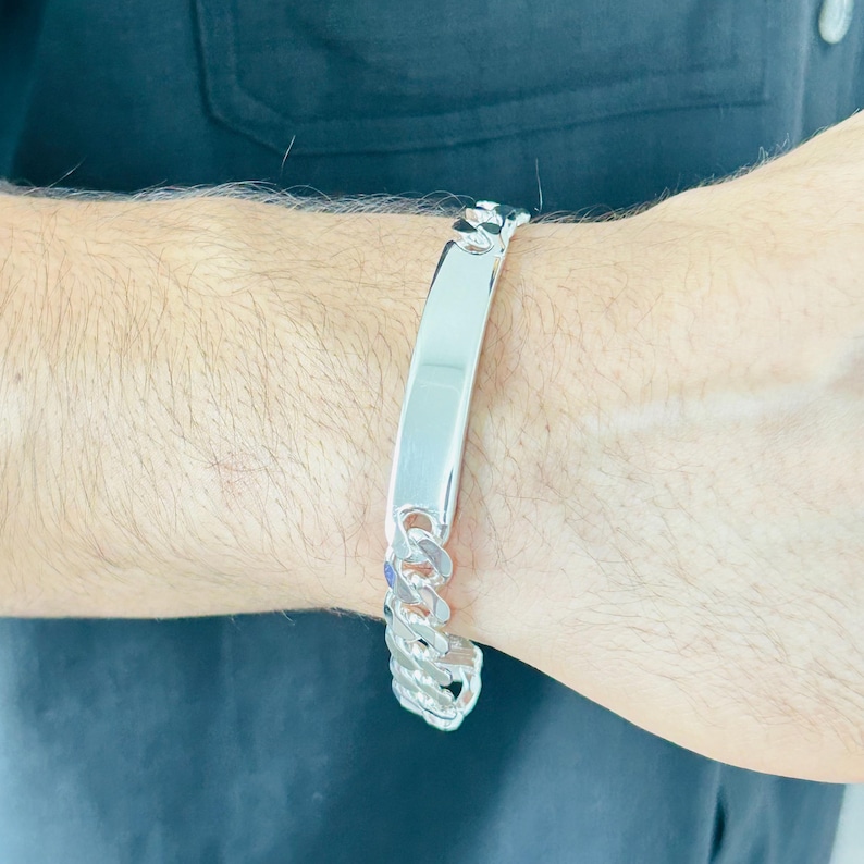 Personalized 925 Silver Men's ID Bracelet - Engravable Custom Jewelry Image 2