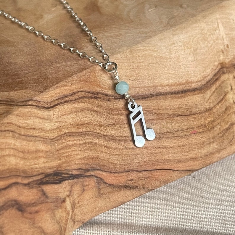 Sterling Silver Musical Note Anklet | Amazonite Stone Image 1