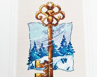 Winter Tree / Key Cross Stitch Kit / Winter Scene Complete Cross Stitch Kit