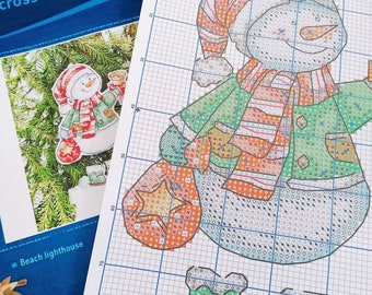 Crafting Spark Kreuzstich-Set – 4 Schneemann-Motive Auf Kunststoff-Leinwand, 14 Karat, 25 Farben