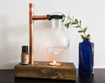 Handmade Wood and Copper oil burner - 250ml flask