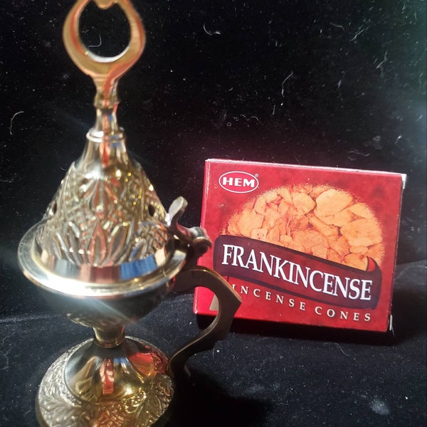 Solid Brass Cone Incense Burner with a Hinged Lid! Plus Mr. Hop is Throwing in a Free Box of Cone Incense by HEM